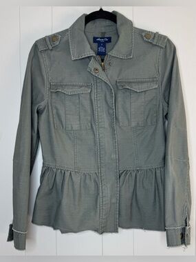 Anna Cai Olive Green Utility Peplum Waist Jacket Womens Small